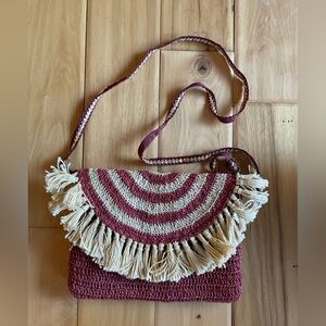 Stylish Red and Cream 100% Jute Crossbody Bag
